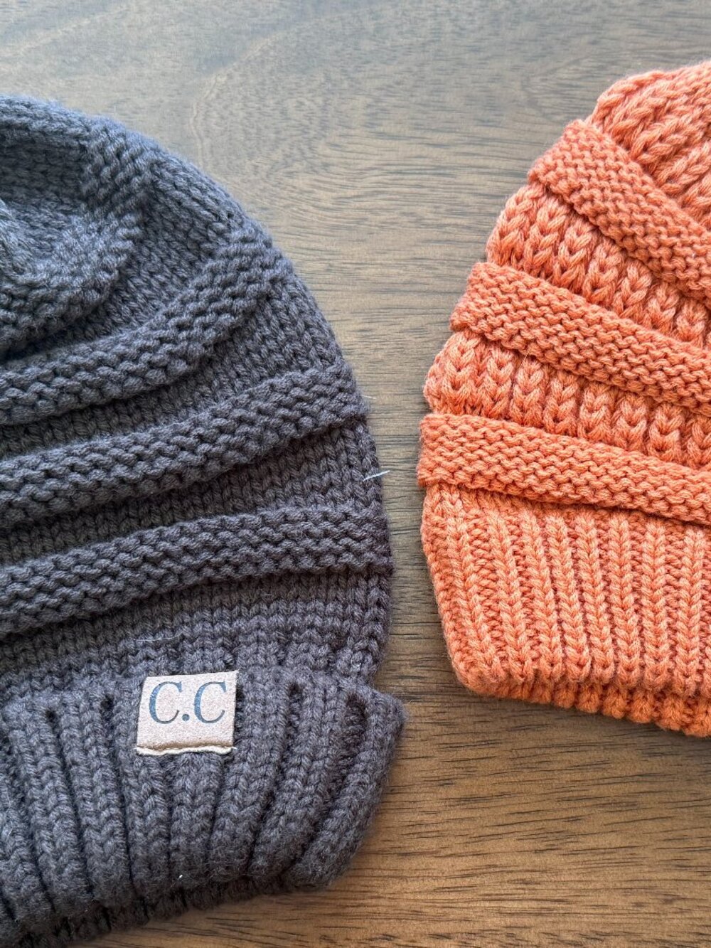 CC Beanie Lot 2 Womens Ponytail Messy Bun Knit Winter Hats Cozy Fall Neutral OSF